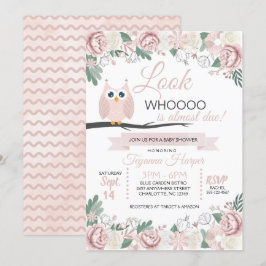 Inbjudan till babyskor för rosa Uggla Blommigt