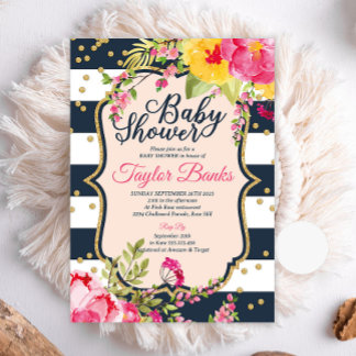 Inbjudan till babyskor för shabby chic | Blommigt