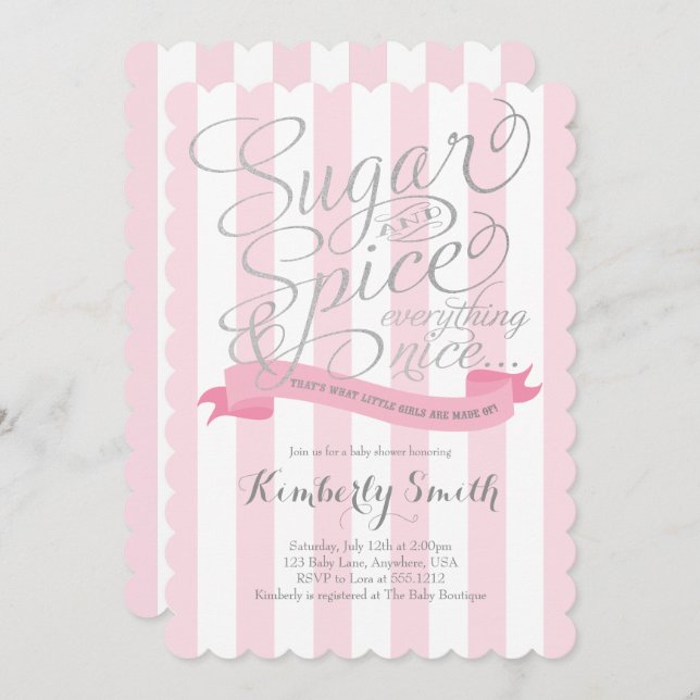 Inbjudan till babyskor för socker och spice Flicka (Fram/baksida)