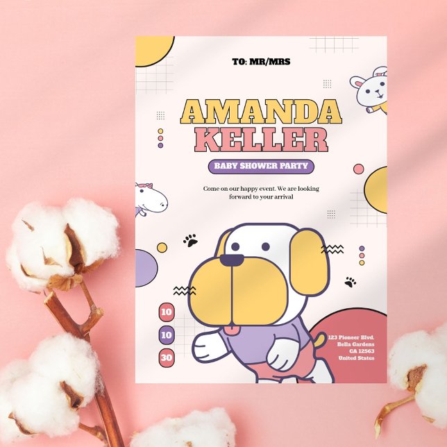 Inbjudan till babyskor för tecknad hund (Skapare uppladdad)