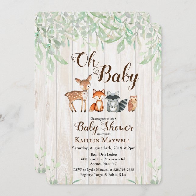 Inbjudan till babyskor för trädsdjur (Fram/baksida)