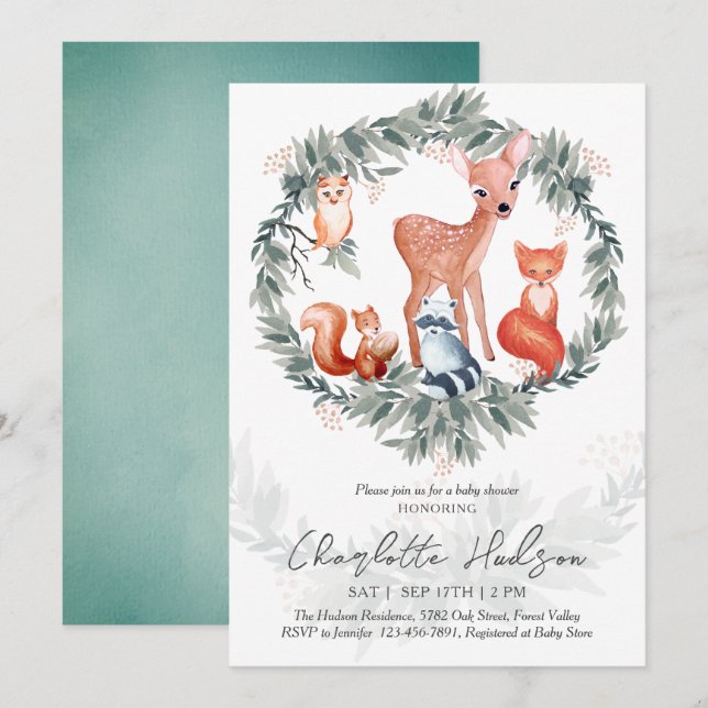 Inbjudan till babyskor för trädsdjur (Fram/baksida)