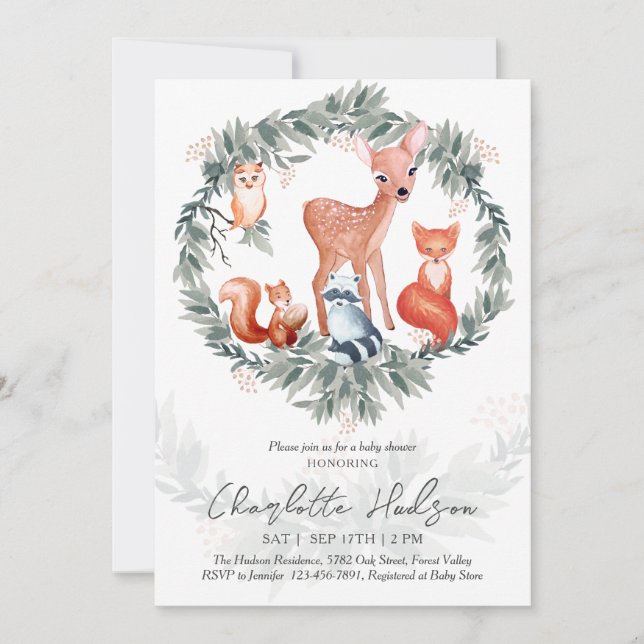 Inbjudan till babyskor för trädsdjur (Framsida)