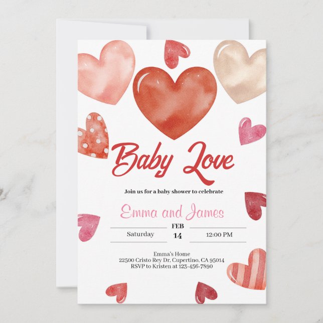 Inbjudan till babyskor för Valentineser i Baby Kär (Framsida)