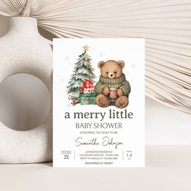 Inbjudan till babyskor för vinterNalle (A Merry Little Winter Teddy Bear Baby Shower Invitation)