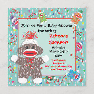 Inbjudan till babyskor i Baby Sock monkey