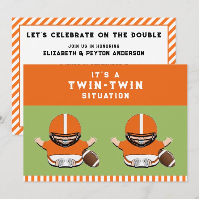 Inbjudan till babyskor med dubbla pojkar (Fram/baksida)