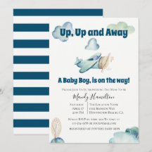 Inbjudan till babyskor på flygplan upp och bort