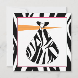 Inbjudan till babyskor - Zebra tryck stork