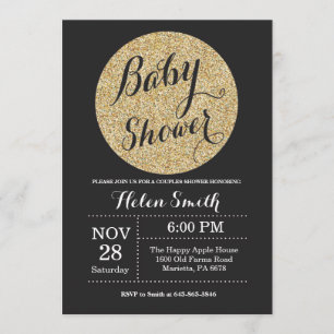 Inbjudan till babyskusen Black och Guld Glitter