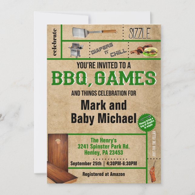 Inbjudan till babyvisningsprogram för BBQ & Games  (Framsida)