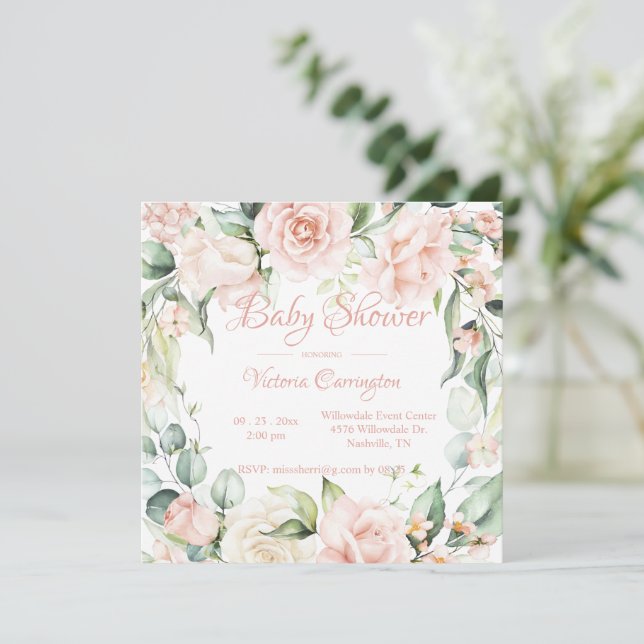 Inbjudan till babyvisningsprogram för elegant Rosa (Stående Fram)