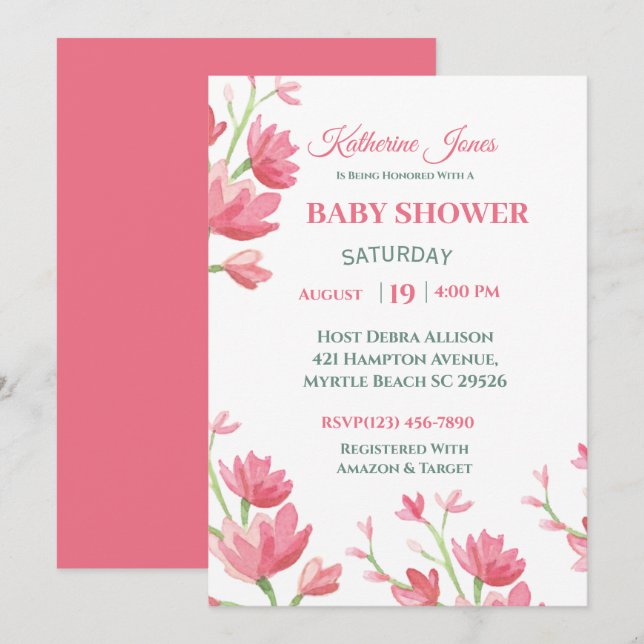 Inbjudan till babyvisningsprogram för elegant Rosa (Fram/baksida)