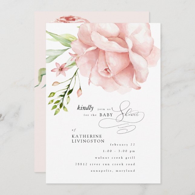 Inbjudan till babyvisningsprogram för elegant Rosa (Fram/baksida)