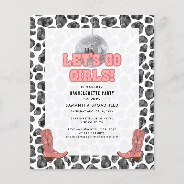 Inbjudan till Bachelorette Disco Cowgirl Party Par (Framsida)