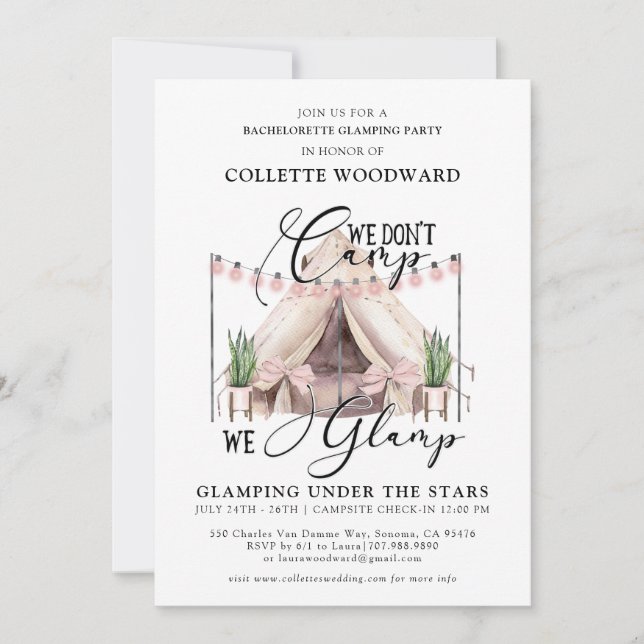 Inbjudan till Bachelorette Glamping Party Helg (Framsida)