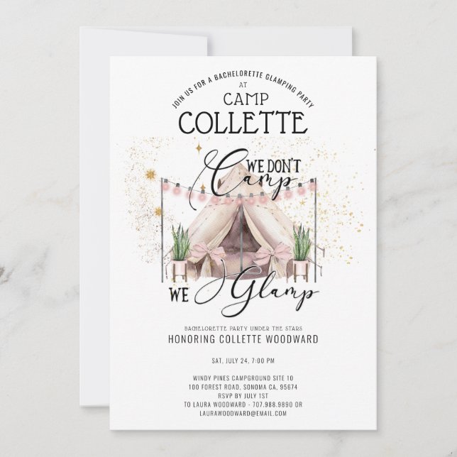 Inbjudan till Bachelorette Glamping Party Helg (Framsida)