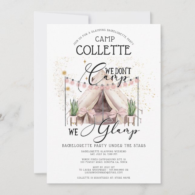 Inbjudan till Bachelorette Glamping Party Helg (Framsida)