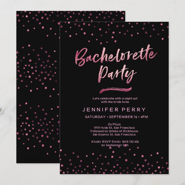 Inbjudan till Bachelorette-partiet | Rosa glitter  (Fram/baksida)
