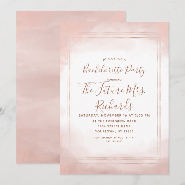 Inbjudan till Bachelorette-partiet  Rosa ros Guld (Fram/baksida)