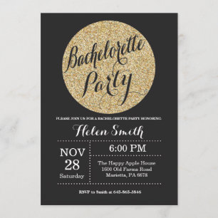 Inbjudan till Bachelorette Party Black Guld Glitte