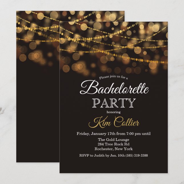 Inbjudan till Bachelorette Party Glitter Ljus (Fram/baksida)