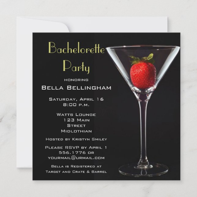 Inbjudan till Bachelorette Party Martini Glass (Framsida)