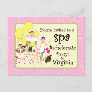 Inbjudan till Bachelorette Party Spa vycard - Rosa Vykort