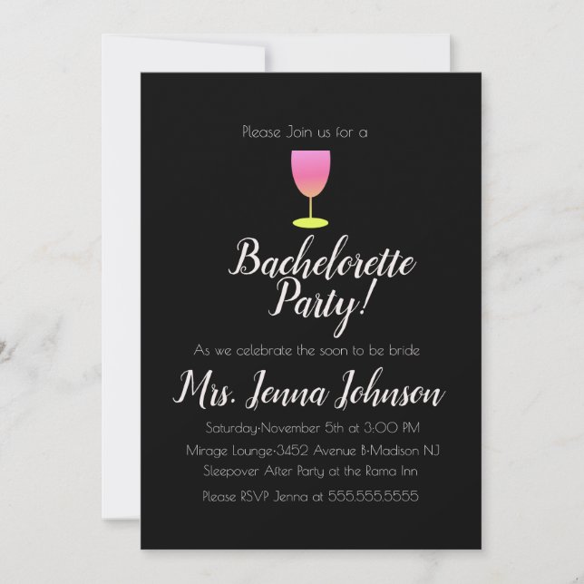 Inbjudan till Bachelorette Party Vin Glass Ombre (Framsida)