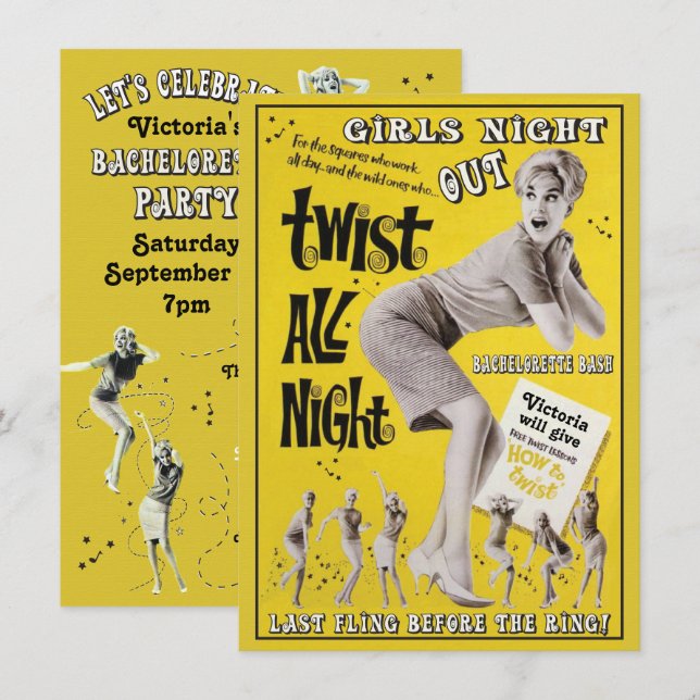 Inbjudan till Bachelorette Retro Dance-partiet (Fram/baksida)