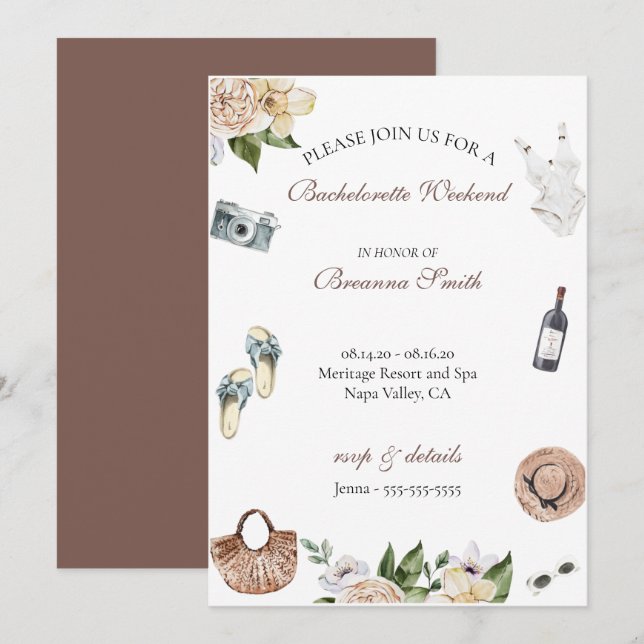 Inbjudan till Bachelorette Winery Helg (Fram/baksida)