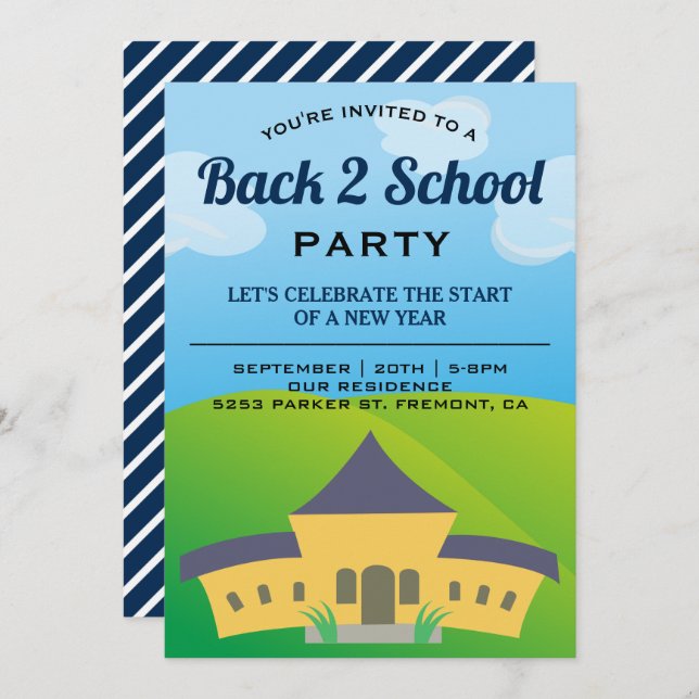 Inbjudan till back to school-partiet (Fram/baksida)