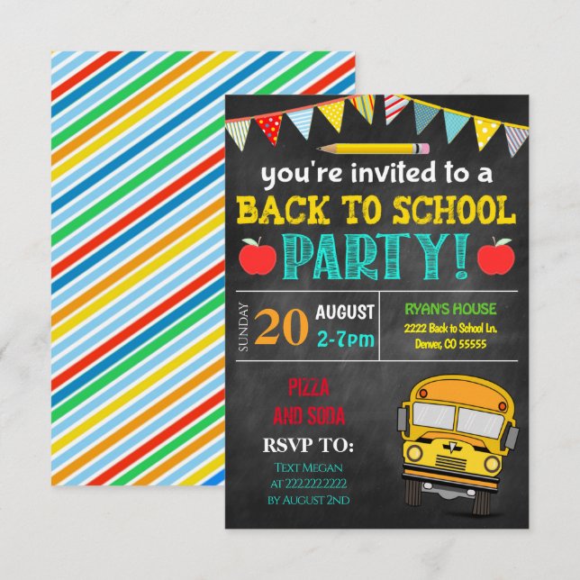 Inbjudan till back to school-partiet (Fram/baksida)