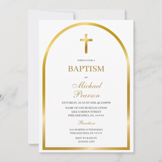 Inbjudan till baptism i guld kor (Framsida)
