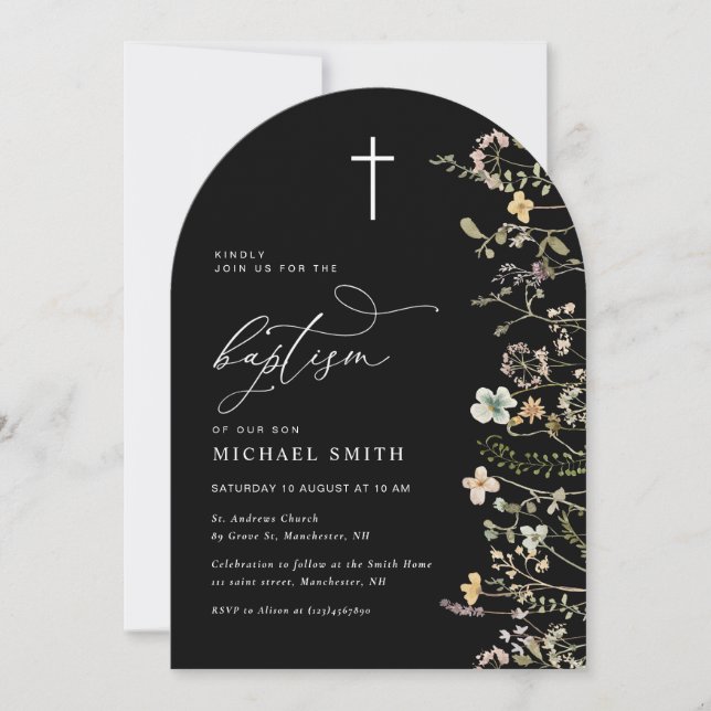 inbjudan till baptism i vattenfärgsblommor (Framsida)