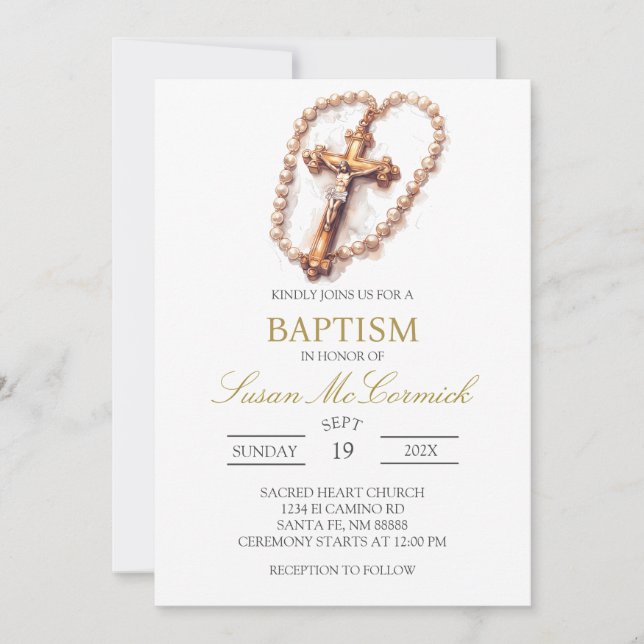 Inbjudan till baptism i vit ros (Framsida)