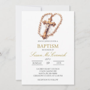 Inbjudan till baptism i vit ros