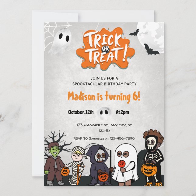 Inbjudan till Barn Bus eller godis Halloween fest (Framsida)