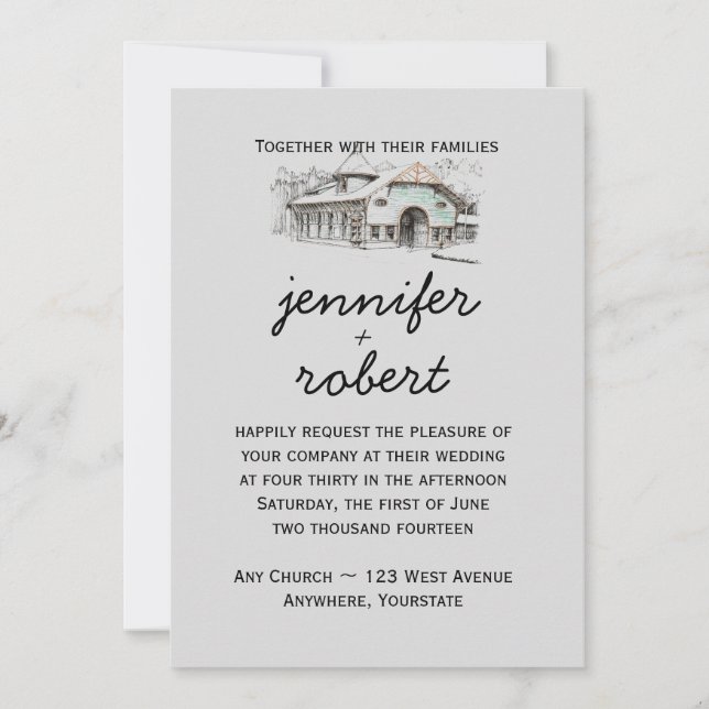 Inbjudan till Barn Sketch-Landsbyggsbröllop (Framsida)