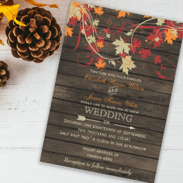 Inbjudan till Barn Wood Rustic Höst löv Wedding