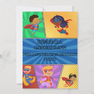Inbjudan till barndagstidningar Superheroes Assemb