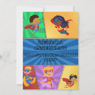 Inbjudan till barndagstidningar Superheroes Assemb