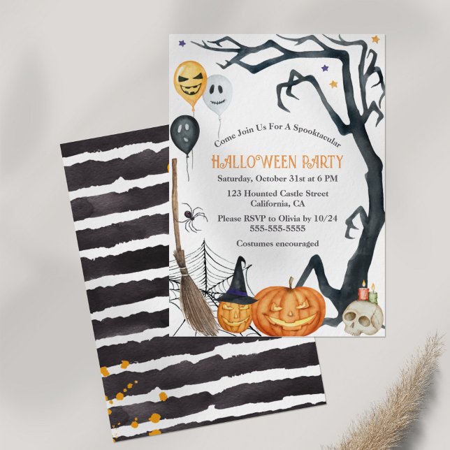 Inbjudan till barnens halloweenfest (Kids Halloween Party Invition on Off-white background)