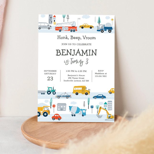 Inbjudan till barnkalas med transportfordon (Skapare uppladdad)