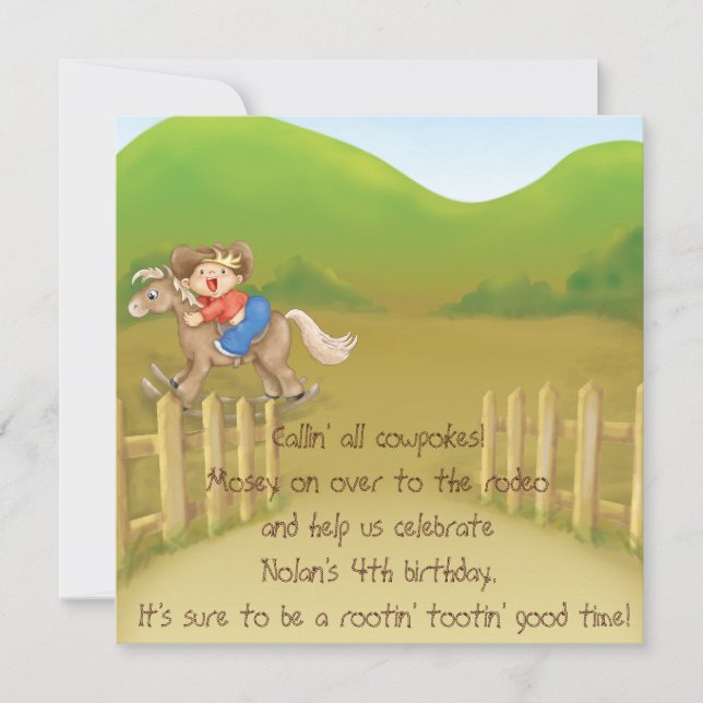 inbjudan till barns födelsedag-temat för rodeo cow (Framsida)