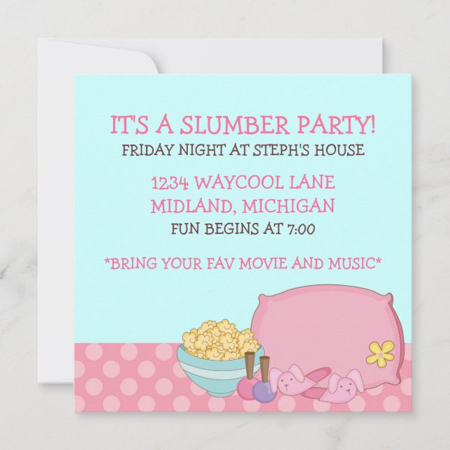 Inbjudan till barnslumber Party (Framsida)