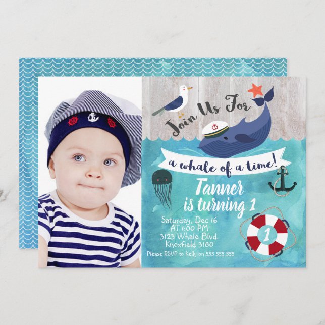 Inbjudan till barnval till foto på vattenfärg på f (Fram/baksida)