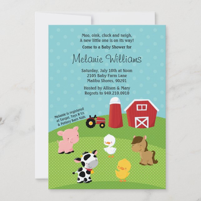 Inbjudan till Barnyard Animal Baby Shower (Framsida)
