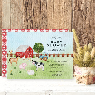 Inbjudan till Barnyard Animals Baby Shower för vat