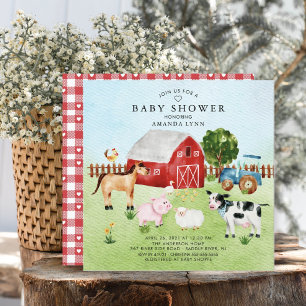 Inbjudan till Barnyard Animals Baby Shower för vat